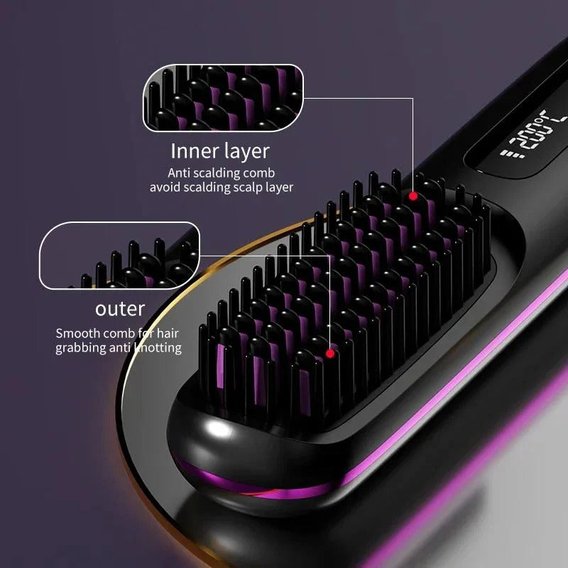 Portable USB-Charged Hair Straightener with LCD Screen and Variable Heat Settings