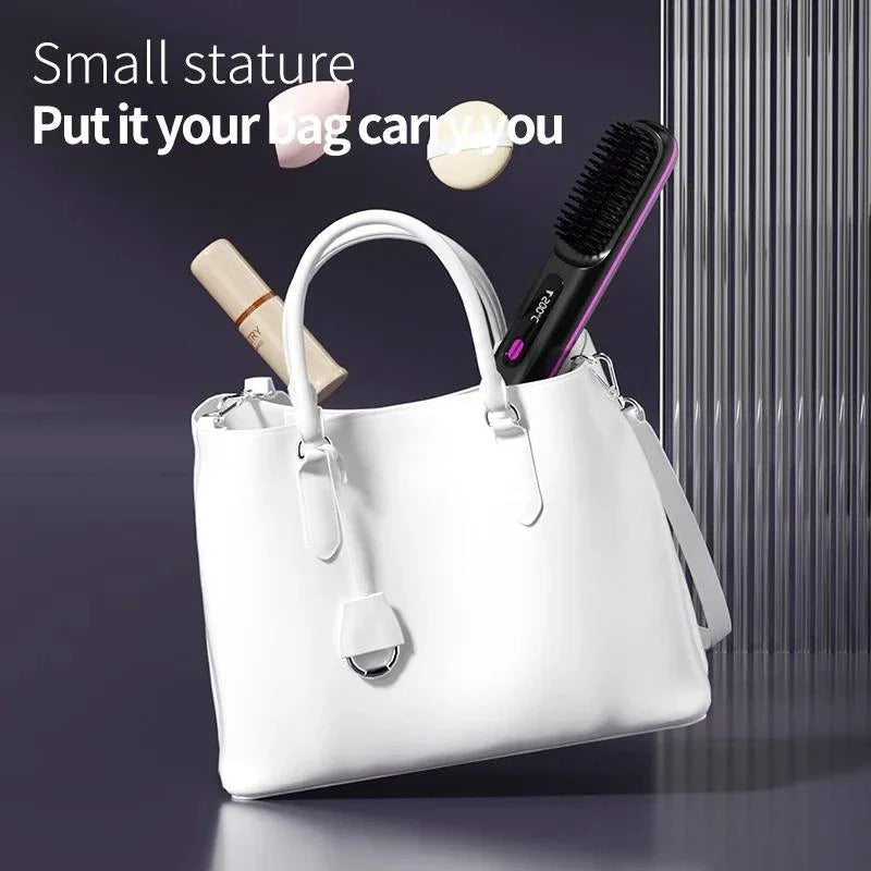 Portable USB-Charged Hair Straightener with LCD Screen and Variable Heat Settings