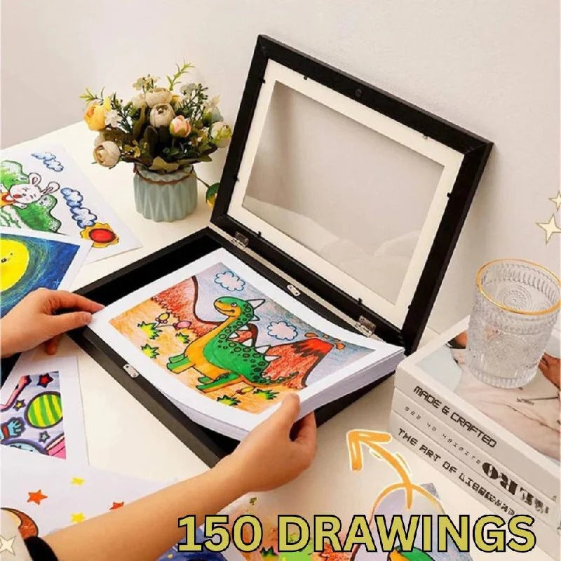 Large Capacity Rotating Art Display Frame for Children's Artwork, Holds 150 Pieces