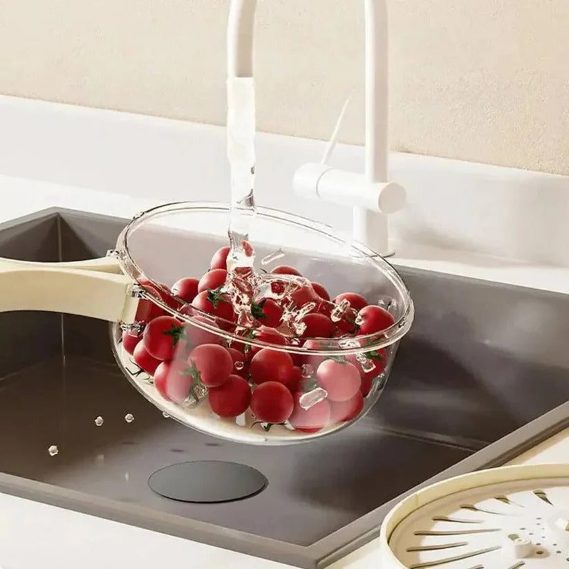 Dual Function Colander and Mixing Bowl Set with Removable Strainer Basket