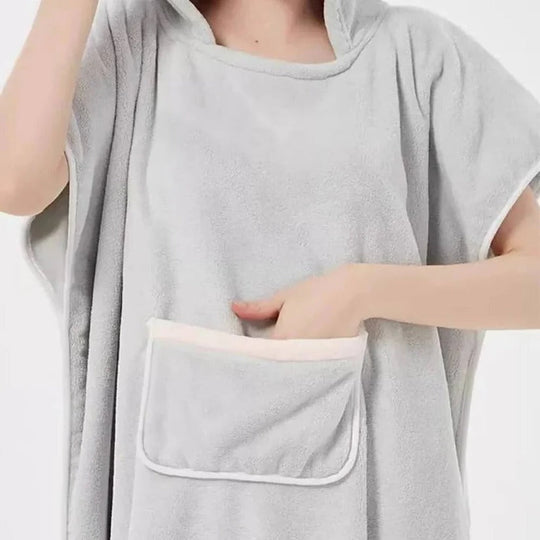 Plush Terry Cloth Hooded Bath Wrap with Deep Hood and Waist Tie for Post Shower Drying