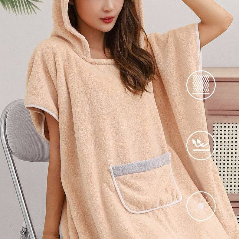 Plush Terry Cloth Hooded Bath Wrap with Deep Hood and Waist Tie for Post Shower Drying