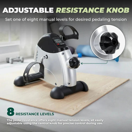 Mini Stationary Foot Cycle with Variable Resistance and LED Display for Seated Workout