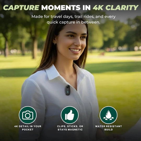 Compact 4K Wearable Action Camera with Waterproof Body and 128GB Internal Memory