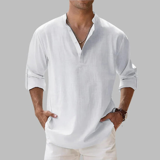 Men's Breathable Linen Button Down Short Sleeve Top for Summer and Warm Climate Wear