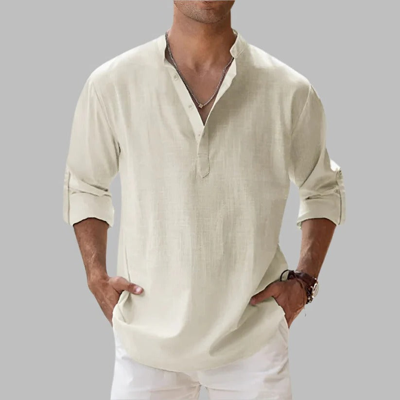 Men's Breathable Linen Button Down Short Sleeve Top for Summer and Warm Climate Wear