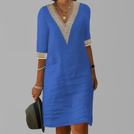 Women's Linen Midi Dress with Side Pockets and Relaxed Loose Silhouette