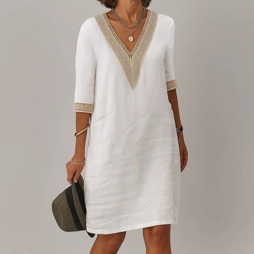Women's Linen Midi Dress with Side Pockets and Relaxed Loose Silhouette