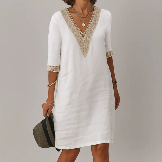 Women's Linen Midi Dress with Side Pockets and Relaxed Loose Silhouette