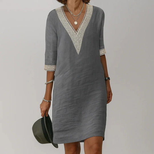 Women's Linen Midi Dress with Side Pockets and Relaxed Loose Silhouette