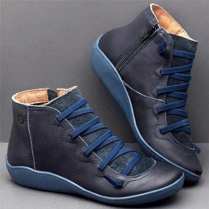 Women's Zip Up Faux Leather Heeled Boots with Thick Block Sole