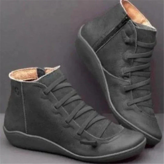 Women's Zip Up Faux Leather Heeled Boots with Thick Block Sole