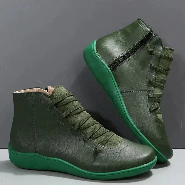 Women's Zip Up Faux Leather Heeled Boots with Thick Block Sole
