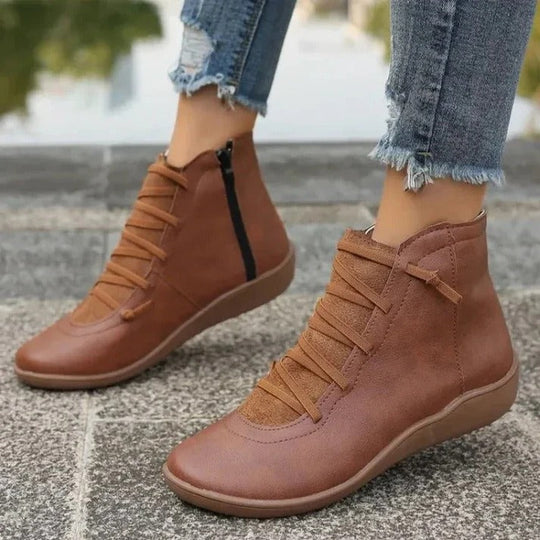 Women's Zip Up Faux Leather Heeled Boots with Thick Block Sole