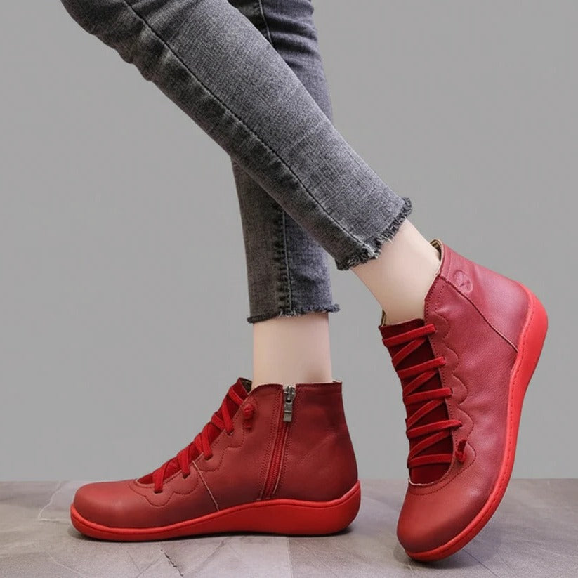 Women's Zip Up Faux Leather Heeled Boots with Thick Block Sole
