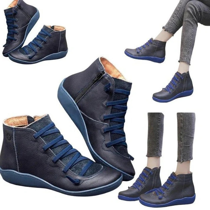 Women's Zip Up Faux Leather Heeled Boots with Thick Block Sole