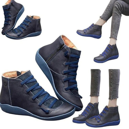 Women's Zip Up Faux Leather Heeled Boots with Thick Block Sole