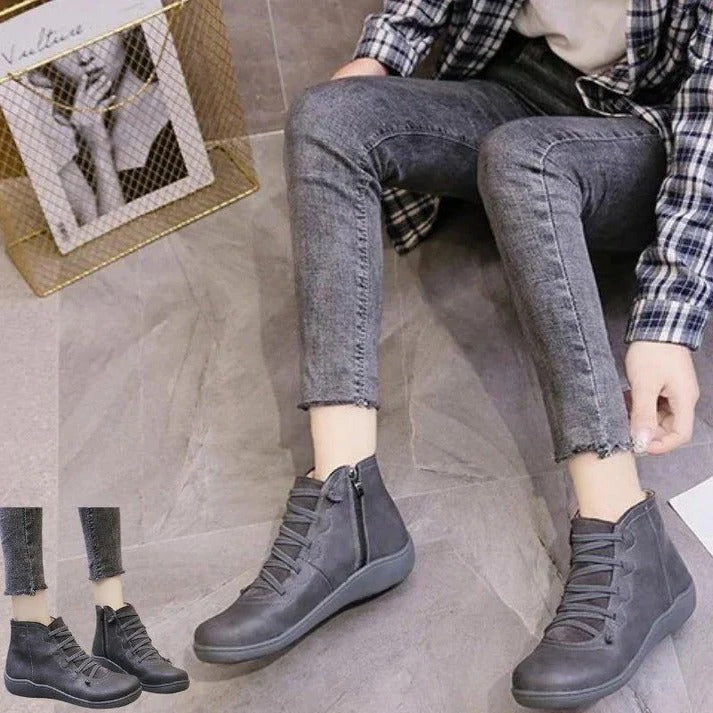 Women's Zip Up Faux Leather Heeled Boots with Thick Block Sole