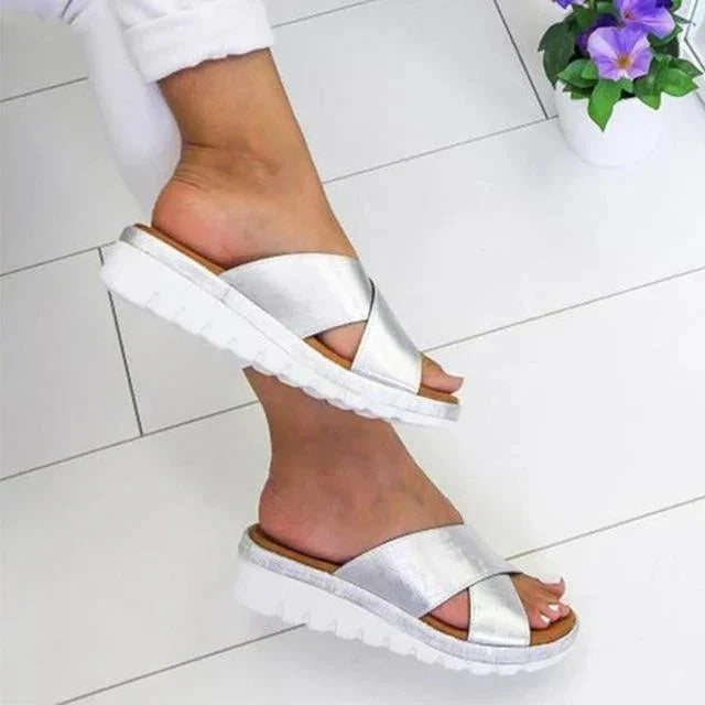 Women's Ankle Strap Platform Sandals with Open Toe and Stacked Wedge