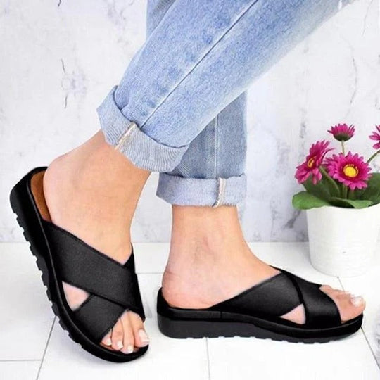 Women's Ankle Strap Platform Sandals with Open Toe and Stacked Wedge