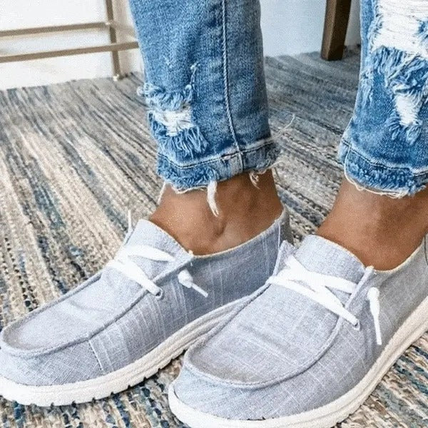Women's Wide Toe Box Canvas Sneakers with Stretch Band and Cushioned Insole
