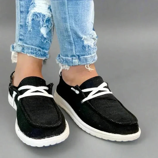 Women's Wide Toe Box Canvas Sneakers with Stretch Band and Cushioned Insole
