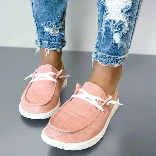 Women's Wide Toe Box Canvas Sneakers with Stretch Band and Cushioned Insole