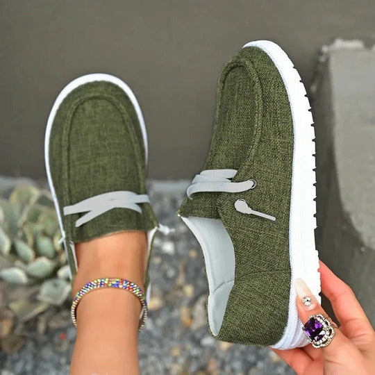 Women's Wide Toe Box Canvas Sneakers with Stretch Band and Cushioned Insole