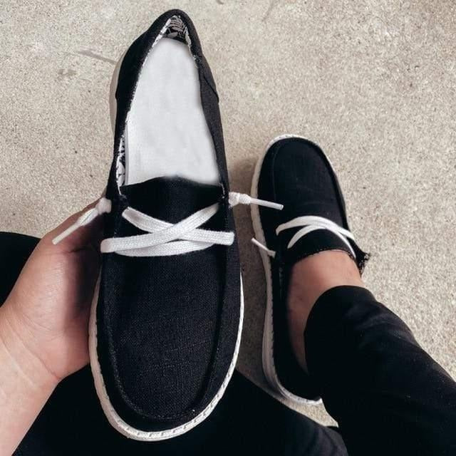 Women's Wide Toe Box Canvas Sneakers with Stretch Band and Cushioned Insole