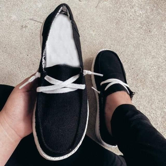 Women's Wide Toe Box Canvas Sneakers with Stretch Band and Cushioned Insole