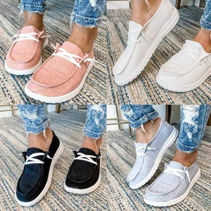 Women's Wide Toe Box Canvas Sneakers with Stretch Band and Cushioned Insole
