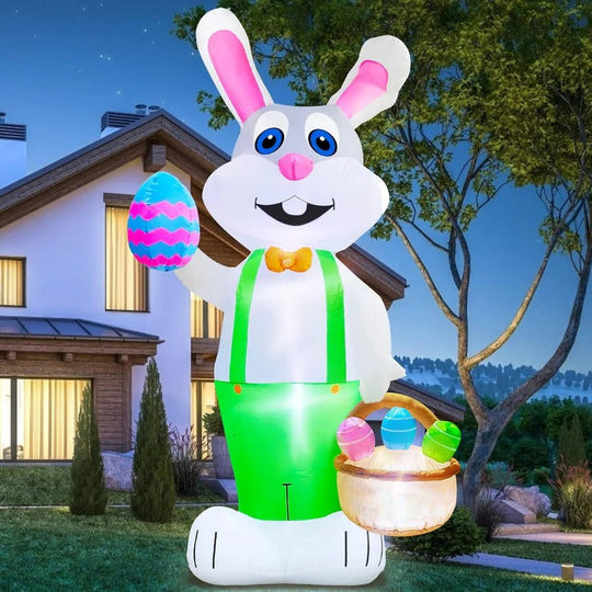 Inflatable Easter Bunny with LED Lights and Egg Basket for Outdoor Decoration, 8 Ft