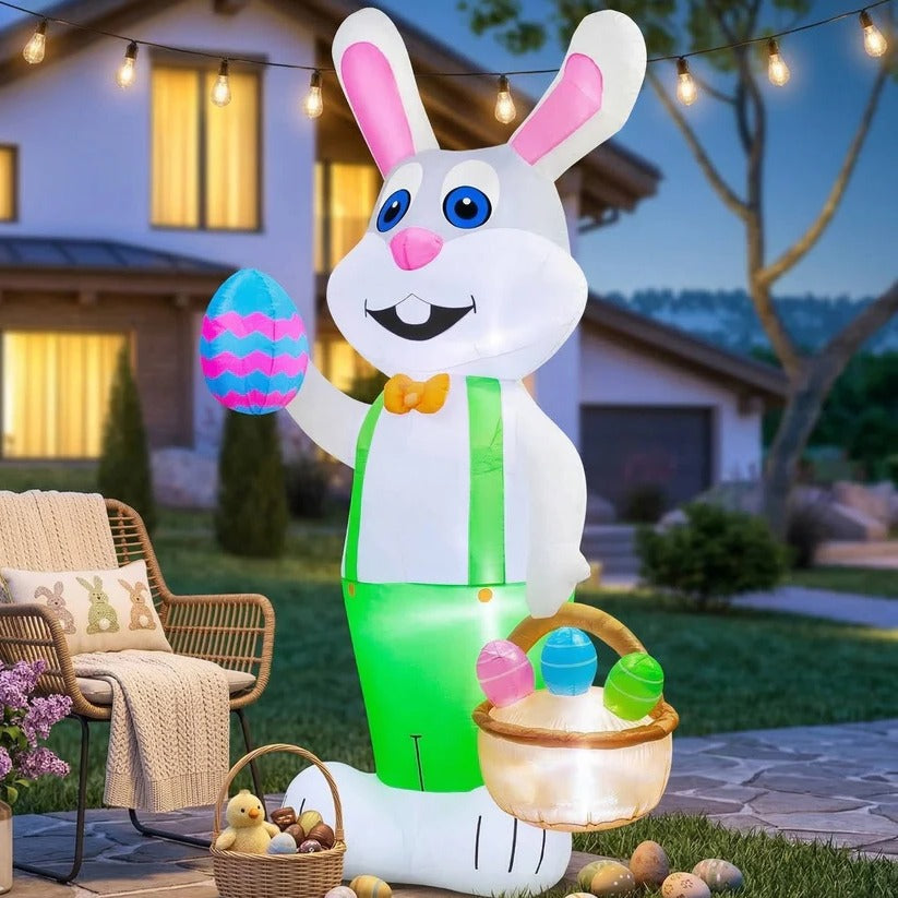 Inflatable Easter Bunny with LED Lights and Egg Basket for Outdoor Decoration, 8 Ft