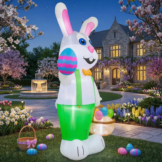 Inflatable Easter Bunny with LED Lights and Egg Basket for Outdoor Decoration, 8 Ft