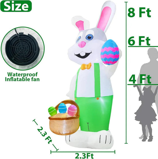Inflatable Easter Bunny with LED Lights and Egg Basket for Outdoor Decoration, 8 Ft