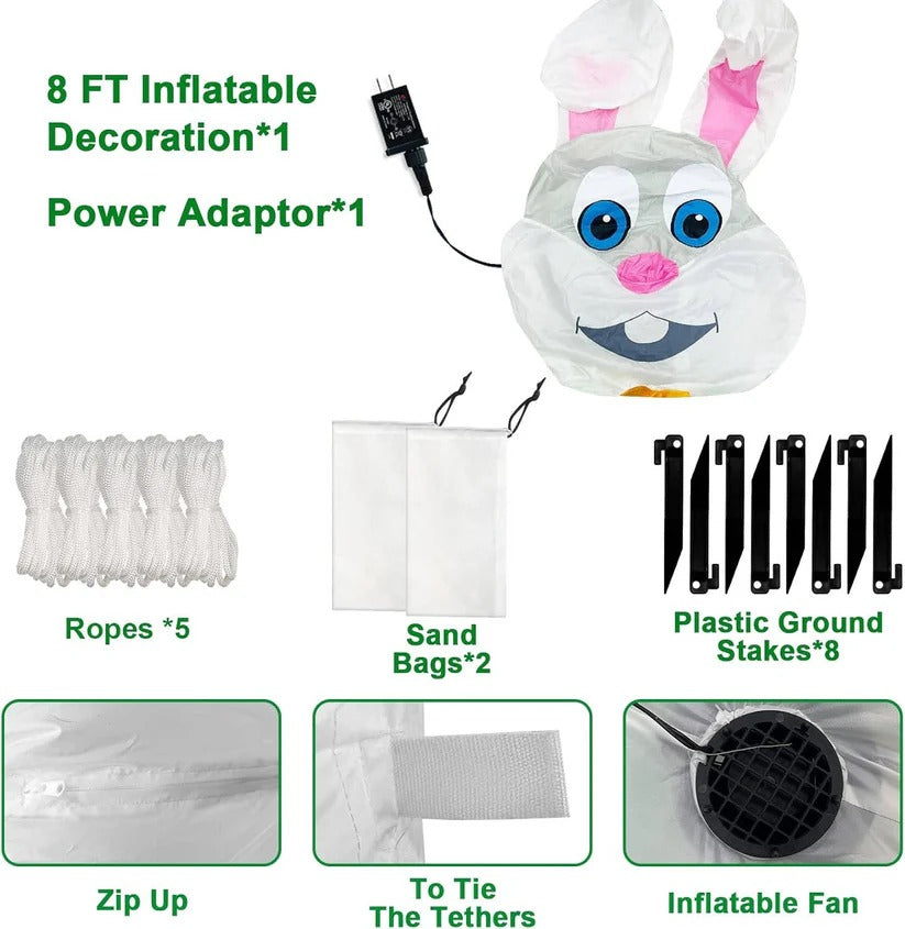 Inflatable Easter Bunny with LED Lights and Egg Basket for Outdoor Decoration, 8 Ft
