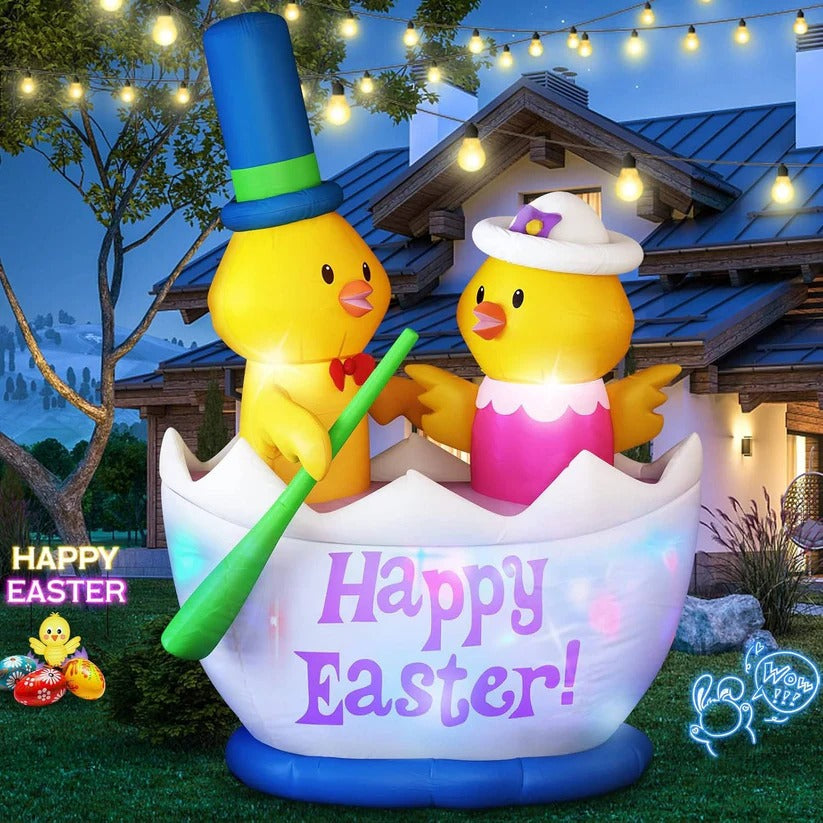 Easter Inflatable Garden Decoration with 2 Chicks in a Boat and LED Lights, 6 Ft
