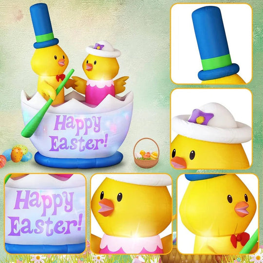 Easter Inflatable Garden Decoration with 2 Chicks in a Boat and LED Lights, 6 Ft