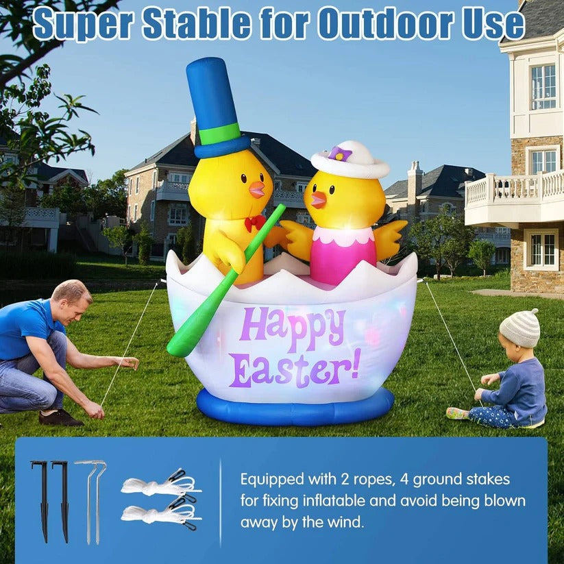 Easter Inflatable Garden Decoration with 2 Chicks in a Boat and LED Lights, 6 Ft