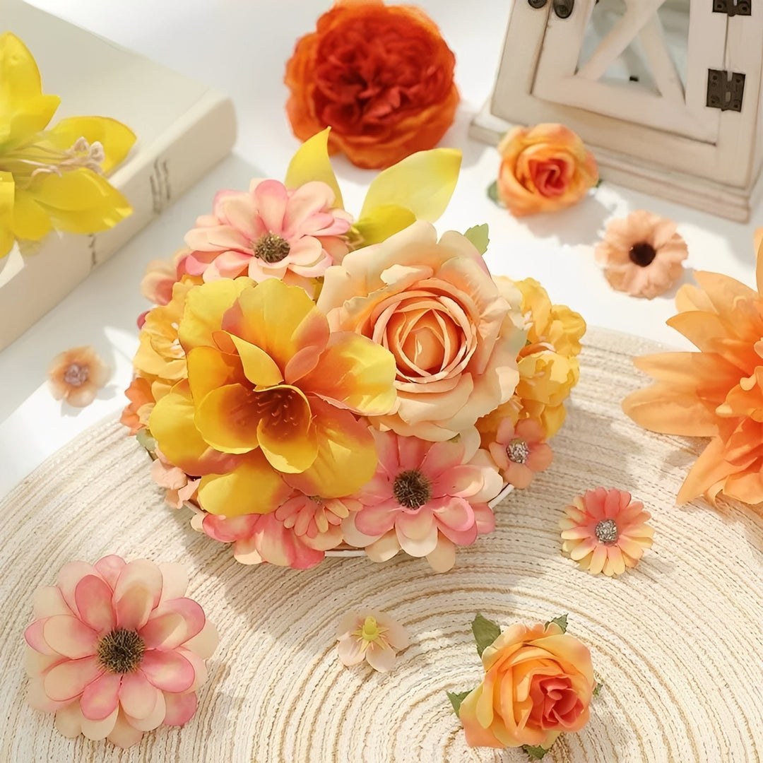 Silk Rose and Daisy Artificial Flower Heads for DIY Wreaths