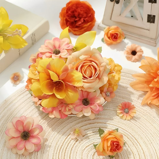 Silk Rose and Daisy Artificial Flower Heads for DIY Wreaths