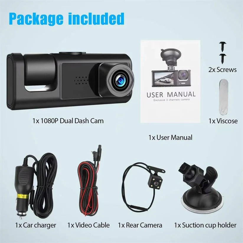 Dual Lens Dash Camera Front and Rear with 2 Inch Screen and Parking Monitor