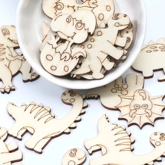 Wooden Dinosaur Craft Slices Set, 20 Pieces for Scrapbooking and DIY Projects