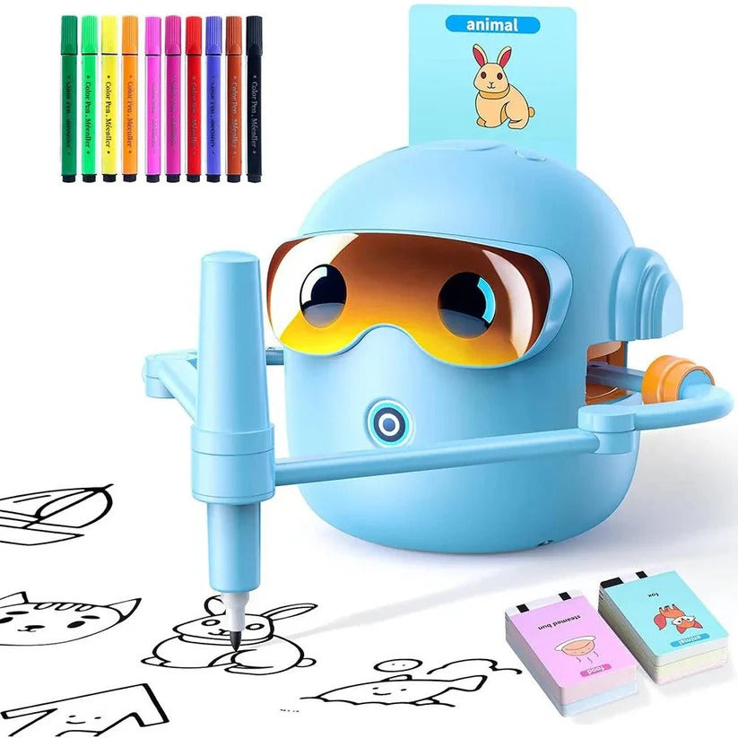 Kids Voice Guided Drawing Robot with 100 Art Cards and Markers