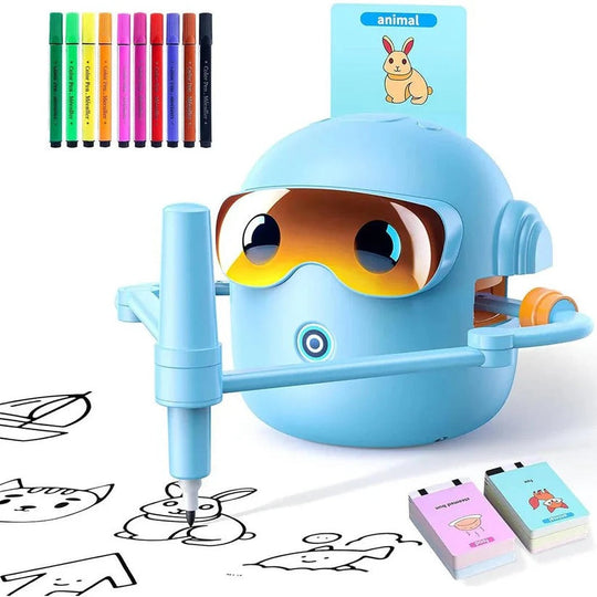 Kids Voice Guided Drawing Robot with 100 Art Cards and Markers