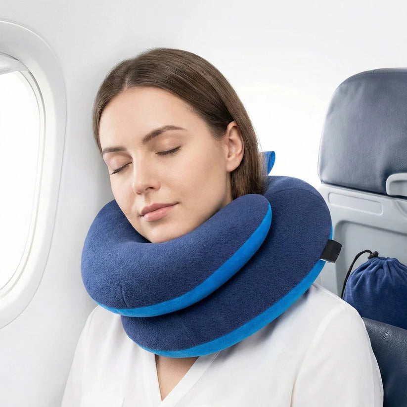 Adjustable Travel Neck Pillow with Reversible Microfleece Cover