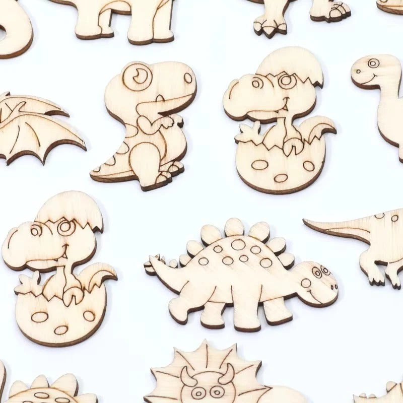 Wooden Dinosaur Craft Slices Set, 20 Pieces for Scrapbooking and DIY Projects