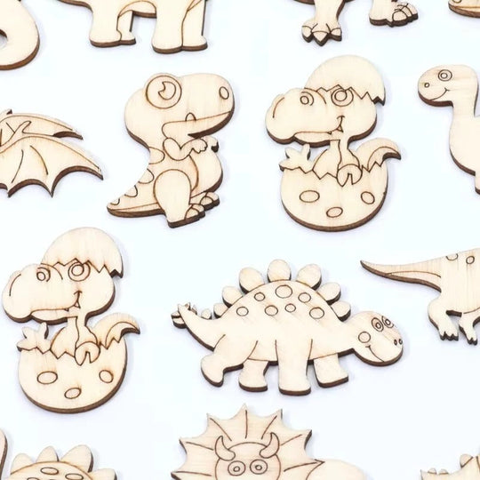 Wooden Dinosaur Craft Slices Set, 20 Pieces for Scrapbooking and DIY Projects