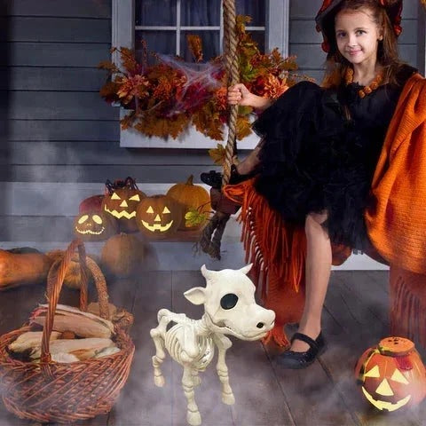 Spooky Halloween Cow and Horse Skeleton Decorative Prop