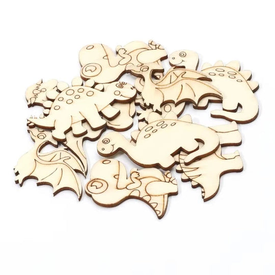 Wooden Dinosaur Craft Slices Set, 20 Pieces for Scrapbooking and DIY Projects